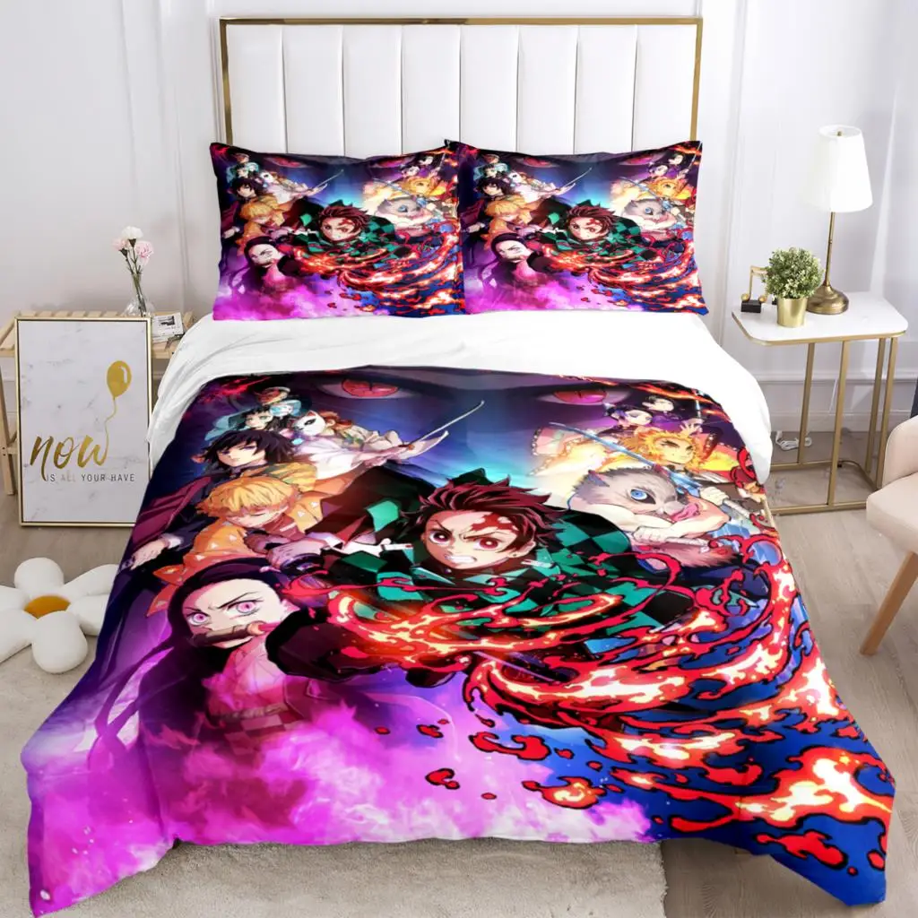 

Demon Slayer Print Three Piece Bedding Set Fashion Article Children Or Adults For Beds Quilt Covers Pillowcases Bedding Set Gift