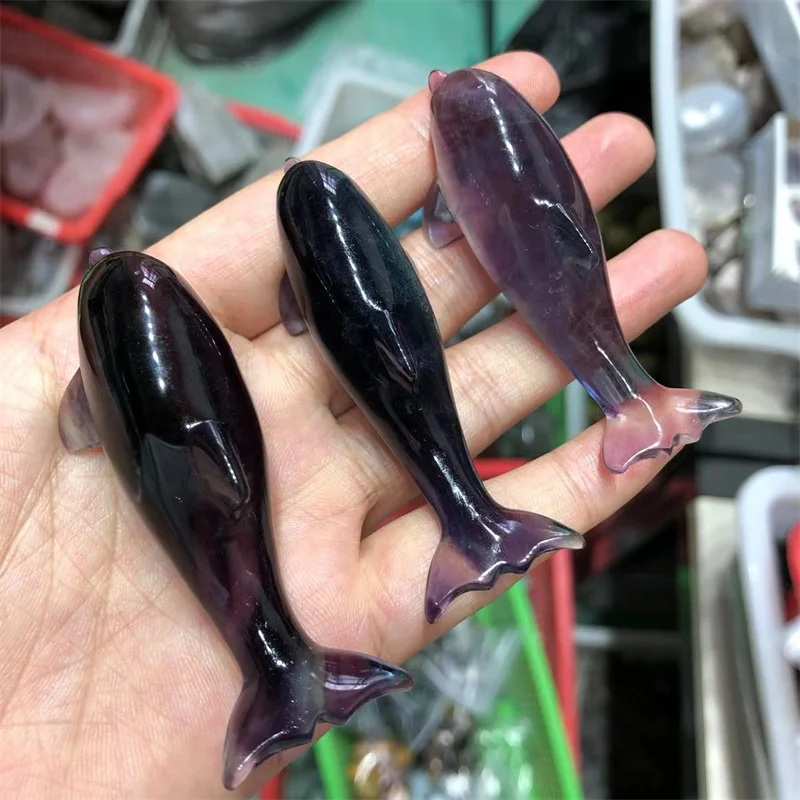 

Natural Stones Quartz Carved Gemstones Crystal Crafts Colorful Fluorite Dolphin Healing Reiki Gems Animals Home Decoration