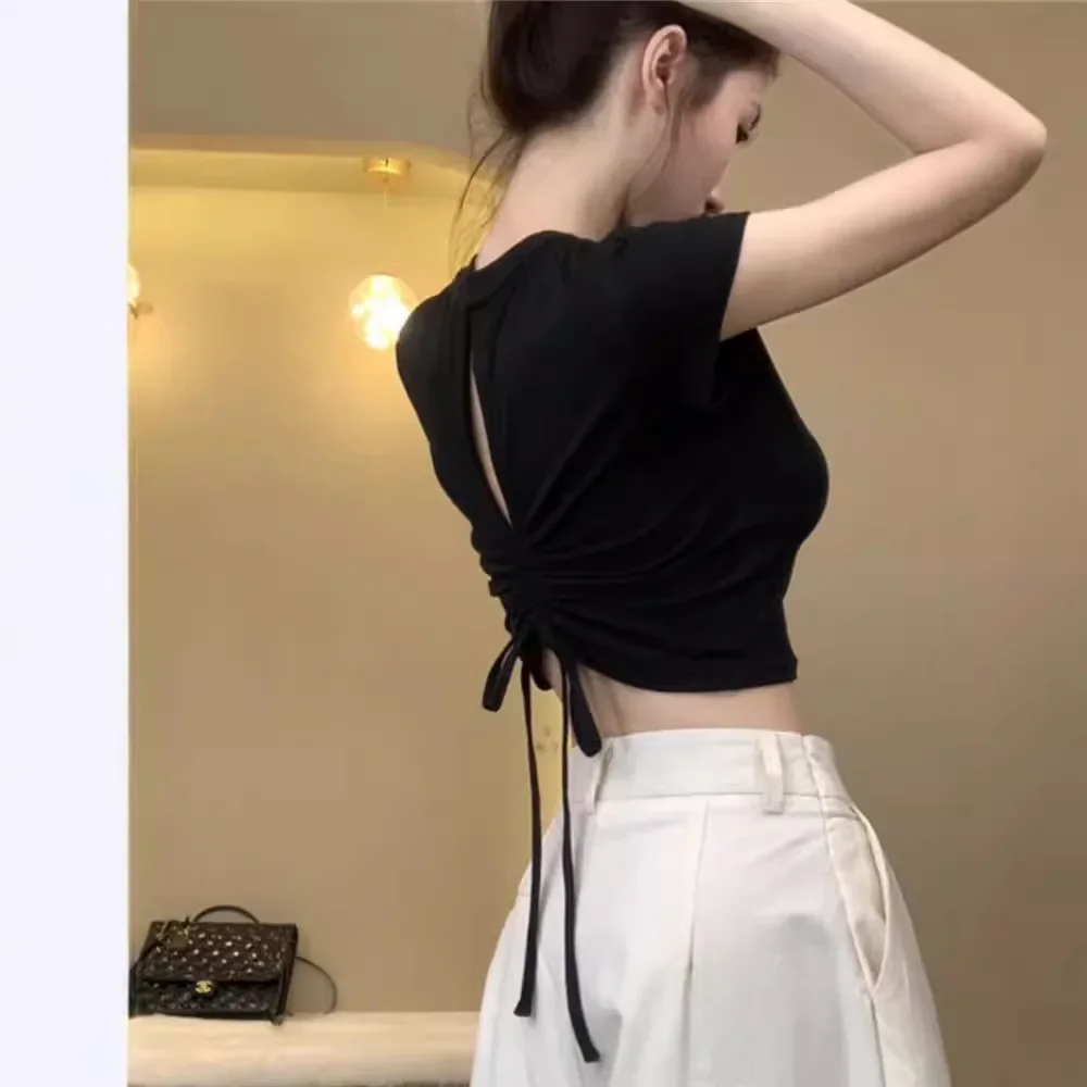 Сексуальный облегающий укороченный топ женская летняя футболка с короткими