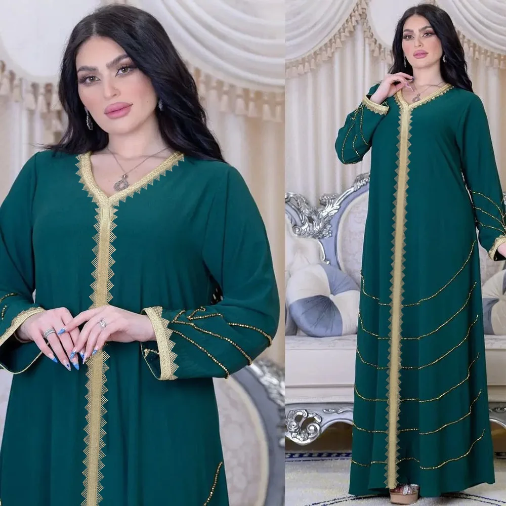 

Eid Abaya Kaftan Dubai Ramadan Muslim Long Dress Beading Turkey Dresses for Women Islam Clothing Jilbab Robe Femme Musulmane