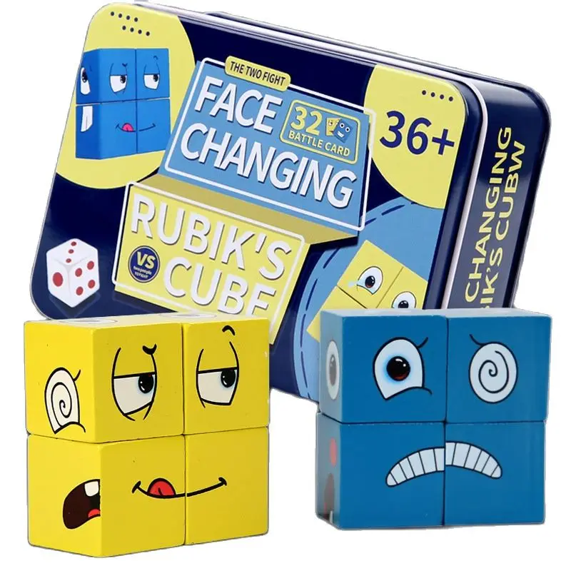 

Cube Face Changing Building Blocks Board Game Cartoon Puzzle Montessori Toys Wooden Level Game Thinking Challenge Kids Toys