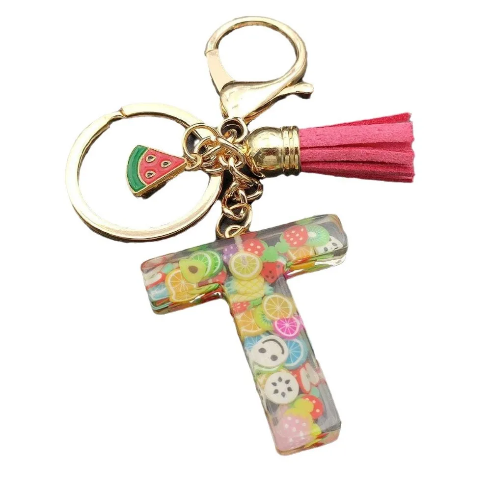 Лидер продаж простая кисточка 26 букв блесток арбуз кулон брелок для ключей сумка