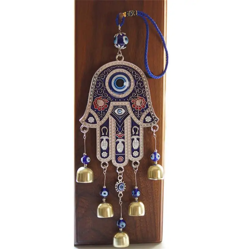 

Iron Geometric Pattern Wall Hanging Wind Chime Art Crafts Fatima Hand Blue Eye Ornaments Meditation Yoga Healing Home Room Decor