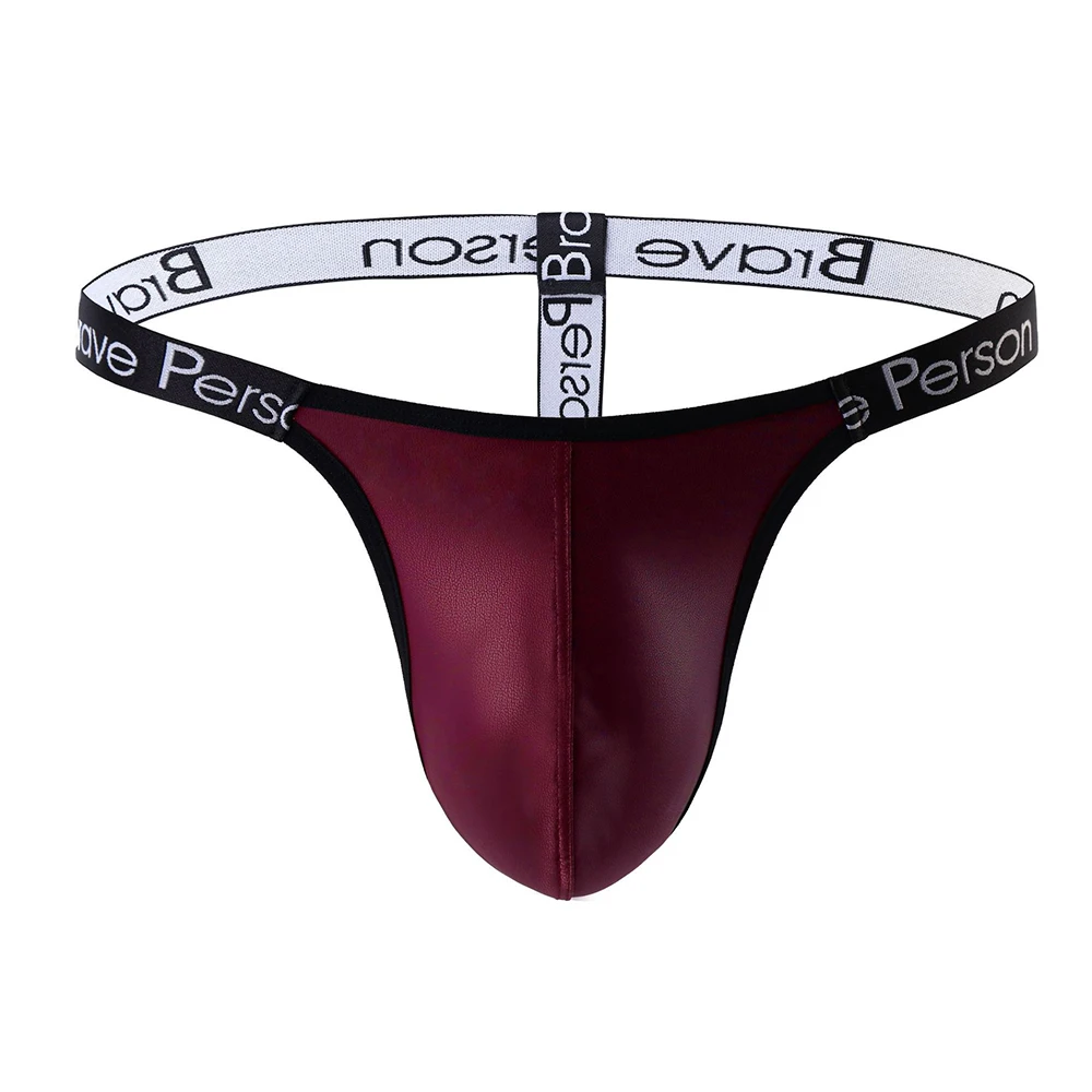 

Men Briefs G-String Thong Sexy Briefs Wet Look Breathable T-Back Underwear Underpants High Elastic Faux Leather String Homme