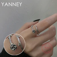 yanney silver color thorn rose flower ring woman simple fashion thorn ring opening adjustable index finger accessories
