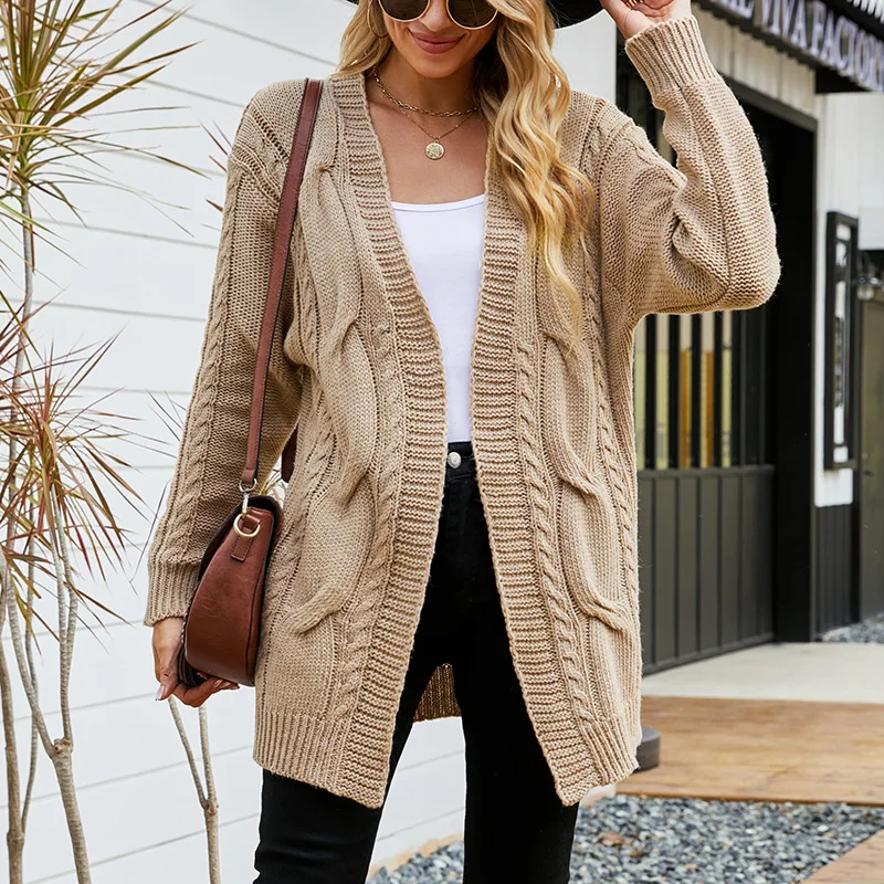 

Big Fried Dough Twists Knitted Cardigan Autumn/Winter 2023 New Mid length Retro European and American Sweater Women