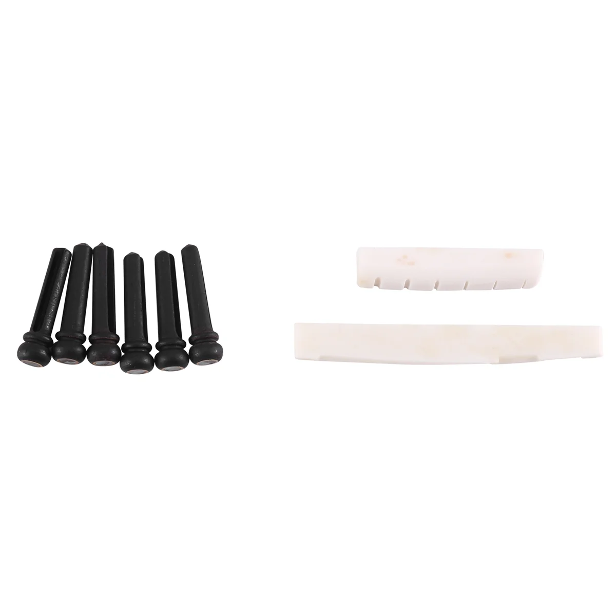 

6 String Acoustic Guitar Bone Bridge Saddle and Nut and 6pcs Ebony Guitar Bridge Pins White+Black