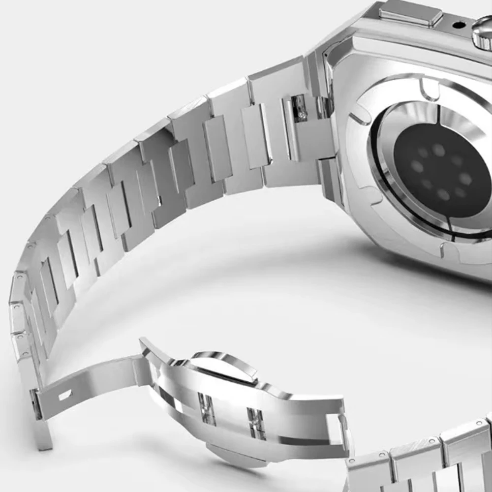 Metal Retrofit Kit Case Strap for Apple Watch Band 45mm 44mm High End Stainless Steel Bracelet Correa for iWatch Series 87654 SE