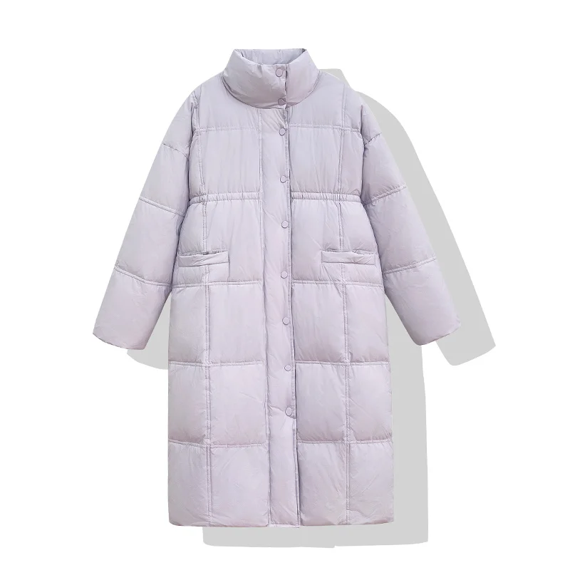 

Зимняя теплая Женская куртка средней длины на белом утином пуху Zm1374