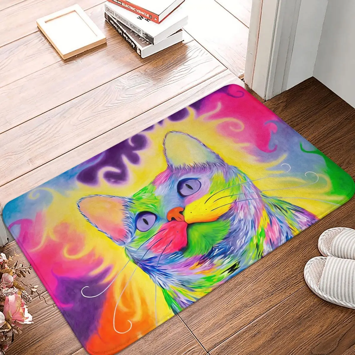

Противоскользящий Придверный коврик, радужная кошка, искусственный коврик для ванной, кухонный декоративный фланелевый коврик