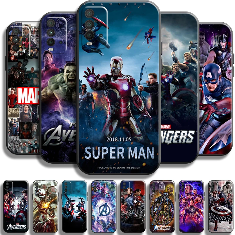 

Marvel Avengers Cover For Xiaomi Redmi 9T Phone Case Carcasa Back Funda TPU Shell Full Protection Cover Black Soft