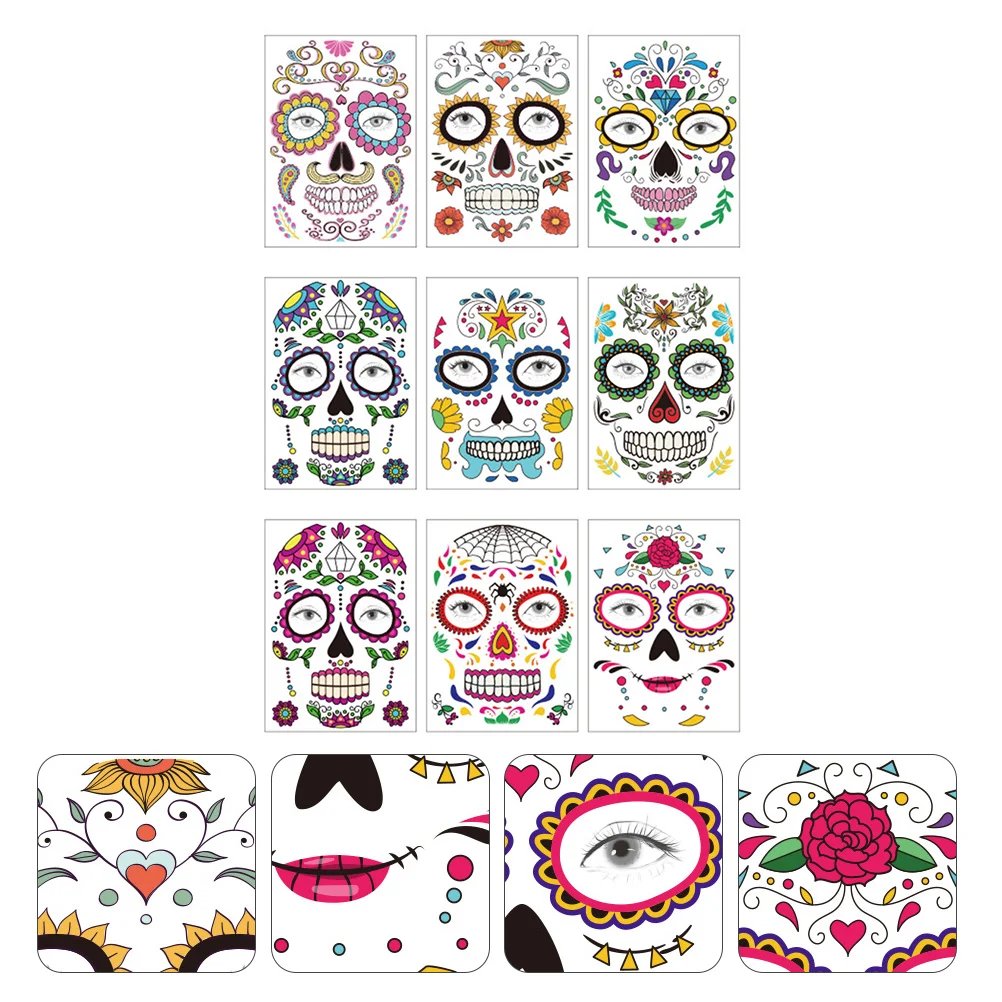 

9Pcs Facial Decorative Sticker Scary Sticker Funny Tattoos Sticker for Halloween