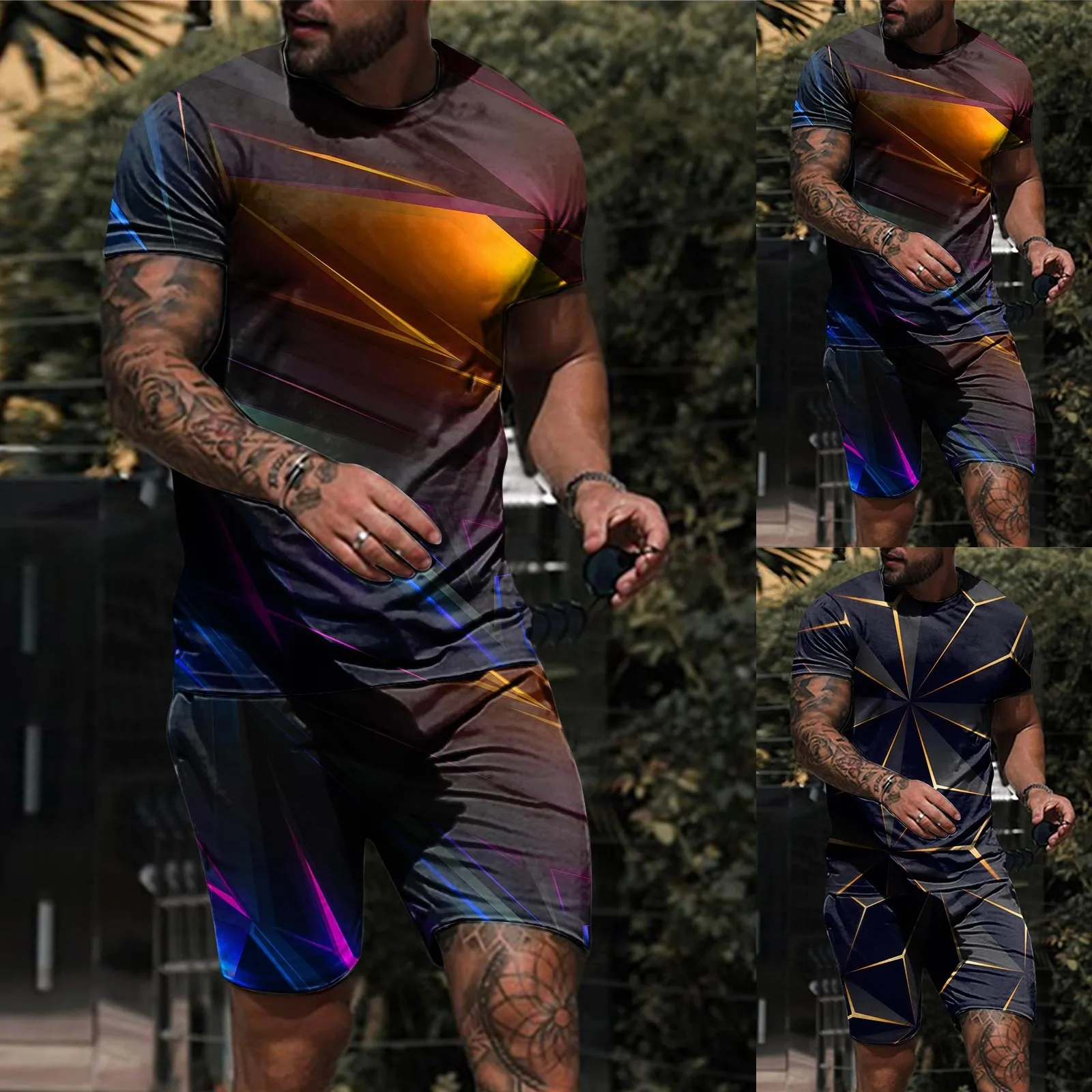 

Mens Spring And Summer Leisure Sports Comfortable Breathable Sweat Absorbing Short Sleeved Shorts Two Piece Tuxedo Jacket Men