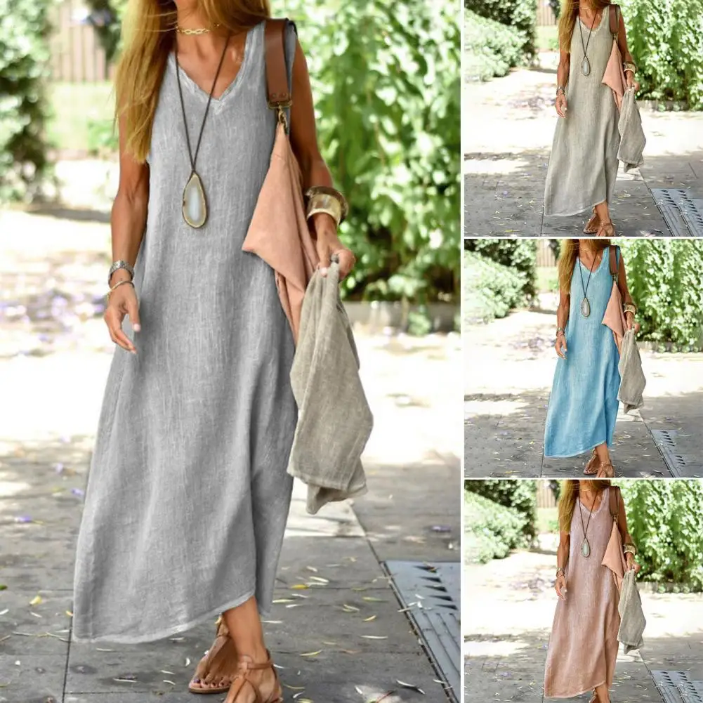 

Trendy Chic Large Hem Long Dress Fashion Tank Dress Plus Size Women Clothes