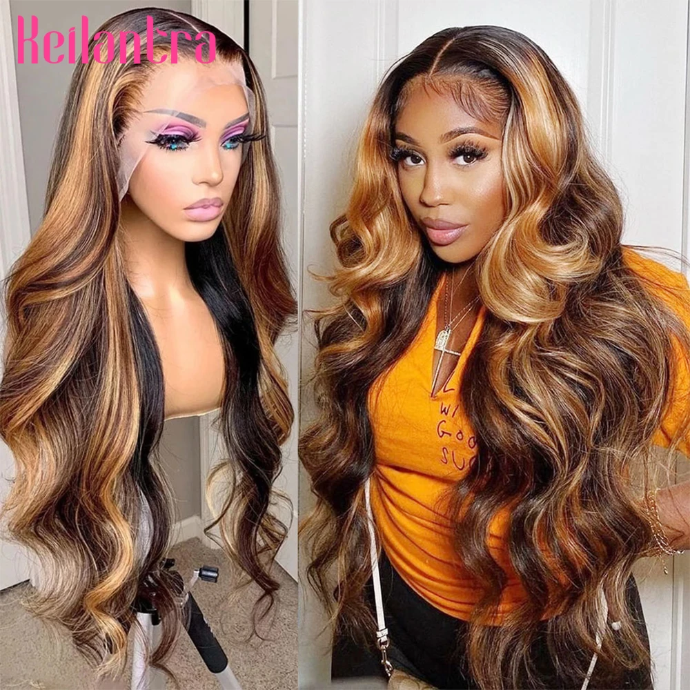 Body Wave Lace Front Wig Highlight Wig Brazilian Colored Human Hair Wigs For Women Honey Blonde 32 Inch HD Transparent Lace Wig