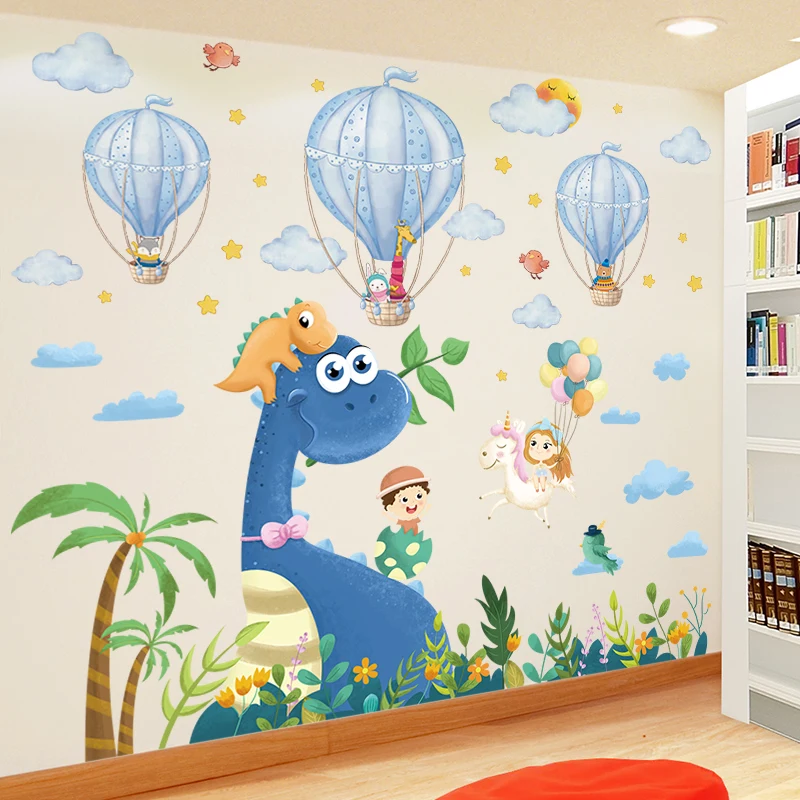 

Cartoon Dinosaur Animals Wall Stickers DIY Hot Air Balloons Mural Decals for Kids Rooms Baby Bedroom Children Nursery Decoration