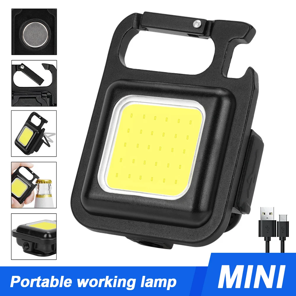 

Mini LED Keychain Flashlight Pocket Clip Work Light Multifunction Portable Flash Light Rechargeable Lantern for Fishing Climbing