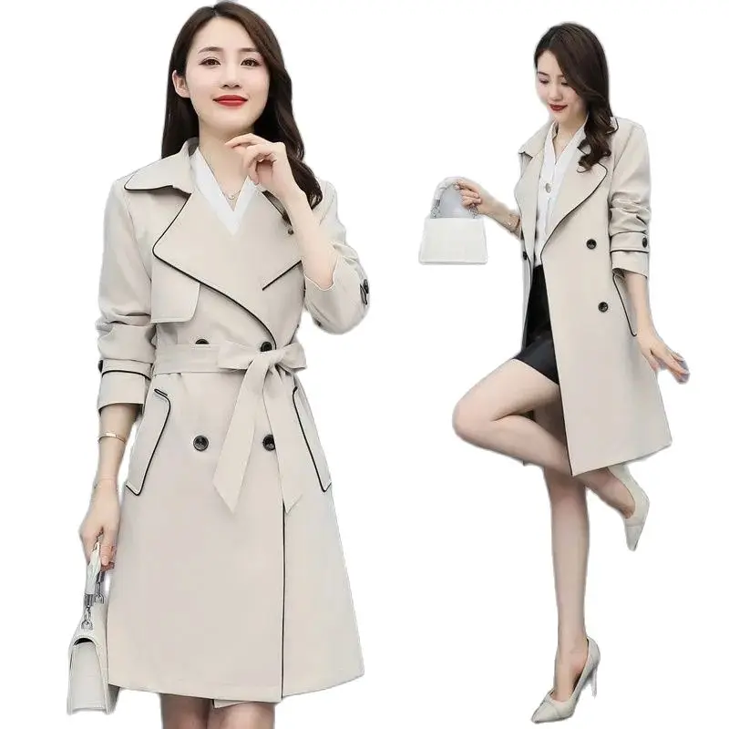 

【With Lining】High End Women's Trench Coat Spring Autumn New 2022 Female Outerwear Loose Belt Medium Long Ladies Windbreakers