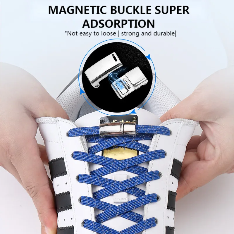 

Magnetic Lock Shoelaces Elastic Reflective Flat Lazy Laces Used For Sneakers Canvas Shoes Quick Wear In 1 Second No Tie Shoelace