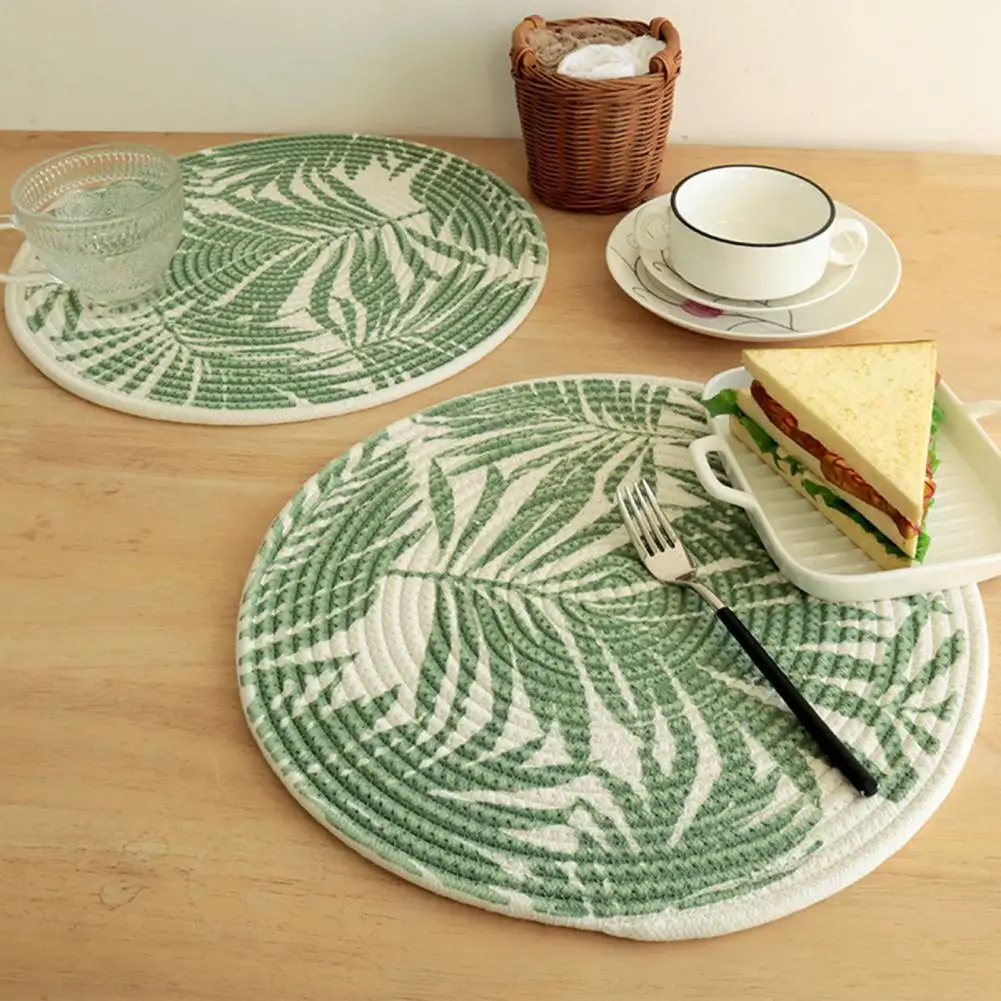 

More Thicken Eye-catching Placemat Cotton Practical Heat-resistant Dinner Mat Stretchy Fine Knitted Dinner Pad