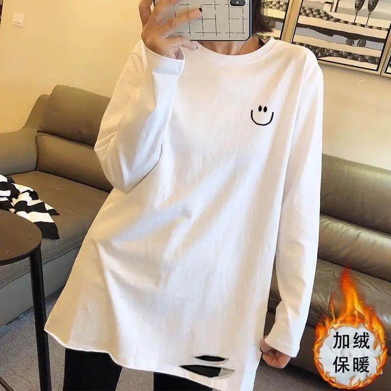 Женские футболки белая Весенняя футболка с дырками женские топы длинным рукавом