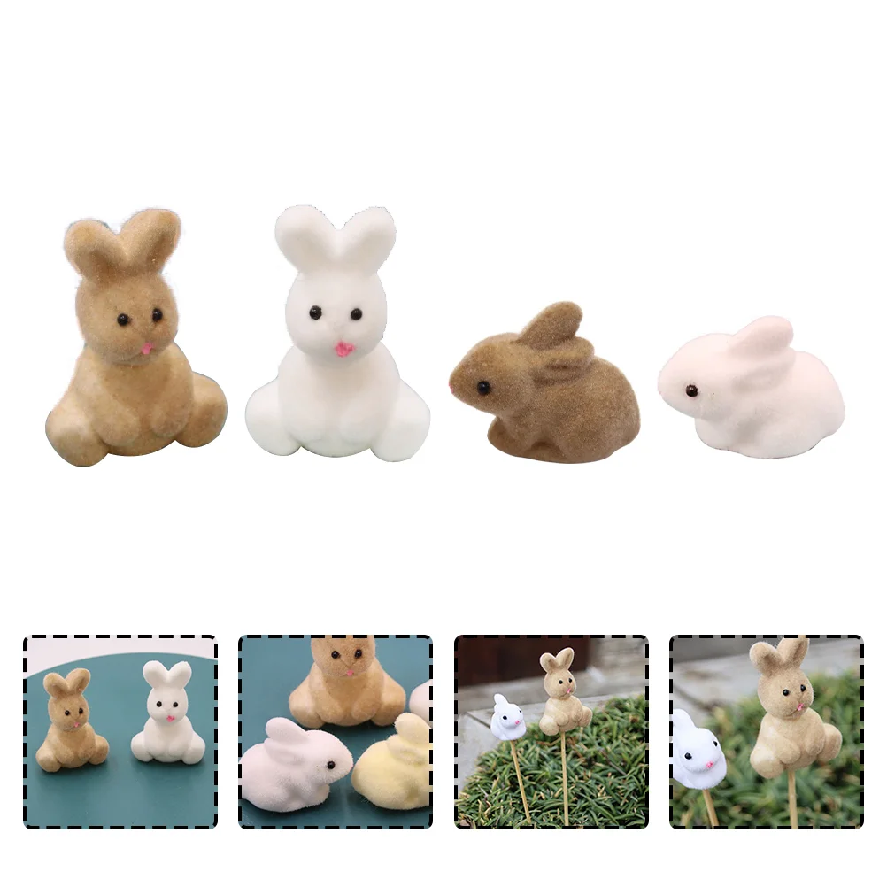

12pcs Creative Easter Flocking Simulation Rabbit Adorns Lovely Rabbit Decors (Random Color)