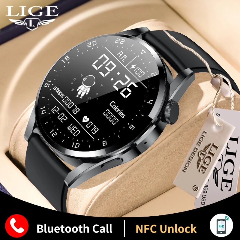 

LIGE Smart Watch AMOLED NFC Smartwatch Men Bluetooth Call Sports Heart Rate Monitor Wirelss Charging Android IOS Watches Women