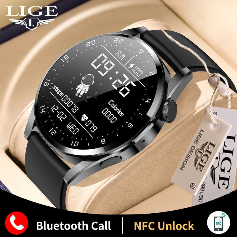 

Смарт-часы LIGE AMOLED с поддержкой NFC, Bluetooth, пульсометром и беспроводной зарядкой