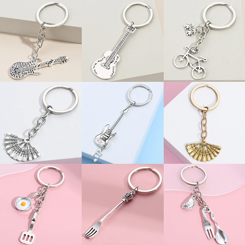 

Cooker Keychain Luxury Key Chain Holder Ring Wine Cup Violin Moon Bike Accessories Keyring Bag Phone Charm For Women Men Lover