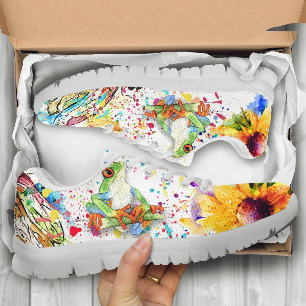 

INSTANTARTS Colorful Sunflower and Frog Tie Dye Design Women Lace-up Mesh Sneakers Breathable Mesh Shoes Casual Footwear Hot