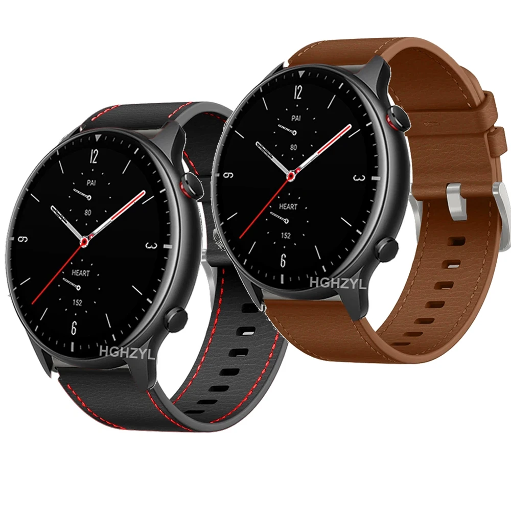 22mm Genuine Leather Strap For Amazfit GTR 3 pro 2 2e Pace Stratos3 2 Business Casual Bracelet for huami Amazfit GTR 2 47mm band