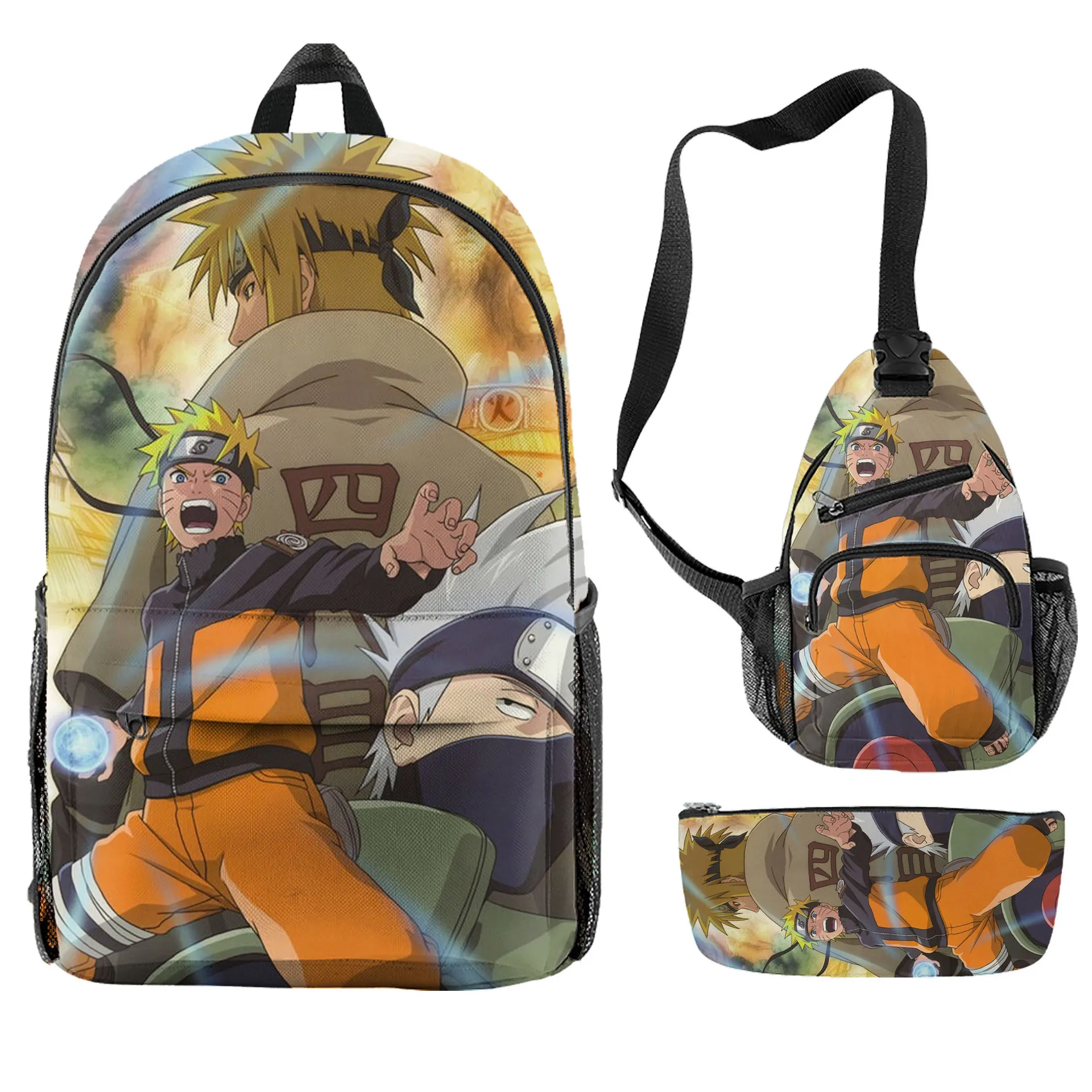 

New Naruto Cartoon Anime Elementary and Middle School Students School Bag Backpack Backpack Shoulder Bag Pencil Bag Chest Bag