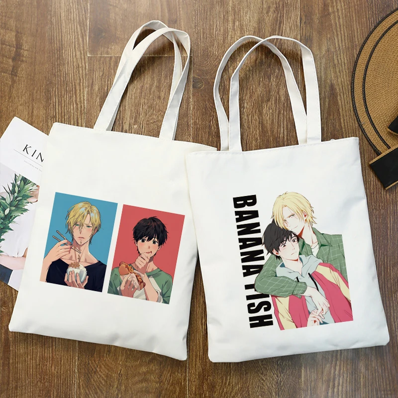 

Harajuku Shopper Bags Shopping Bag Handbags Anime Banana Fish Yaoi Bl Graphic Ladies Canvas Tote Bags Reusable Shoulder Bags