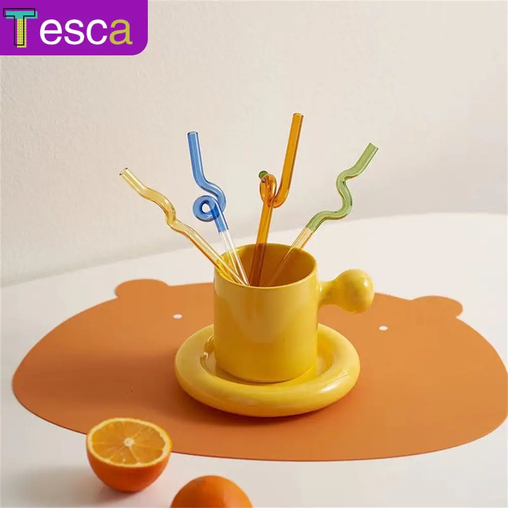 

High Temperature Resistant Fruit Juice Drink Straw Curved Special-shaped Glass Straw Art Modeling Reusable Drinking Straw