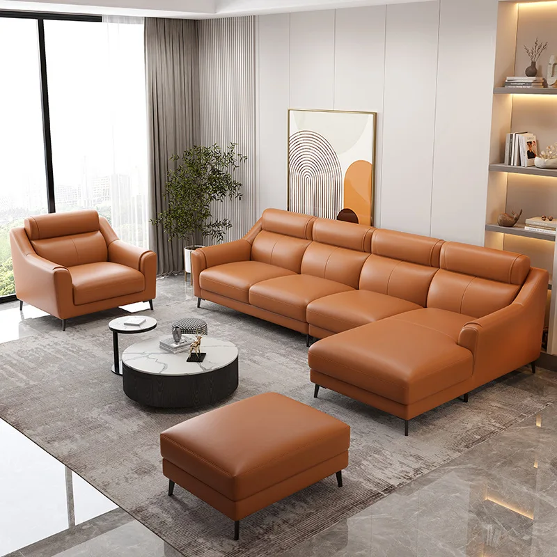 

Yili light luxury leather sofa living room first layer cowhide modern minimalist corner furniture combination Italian sofa