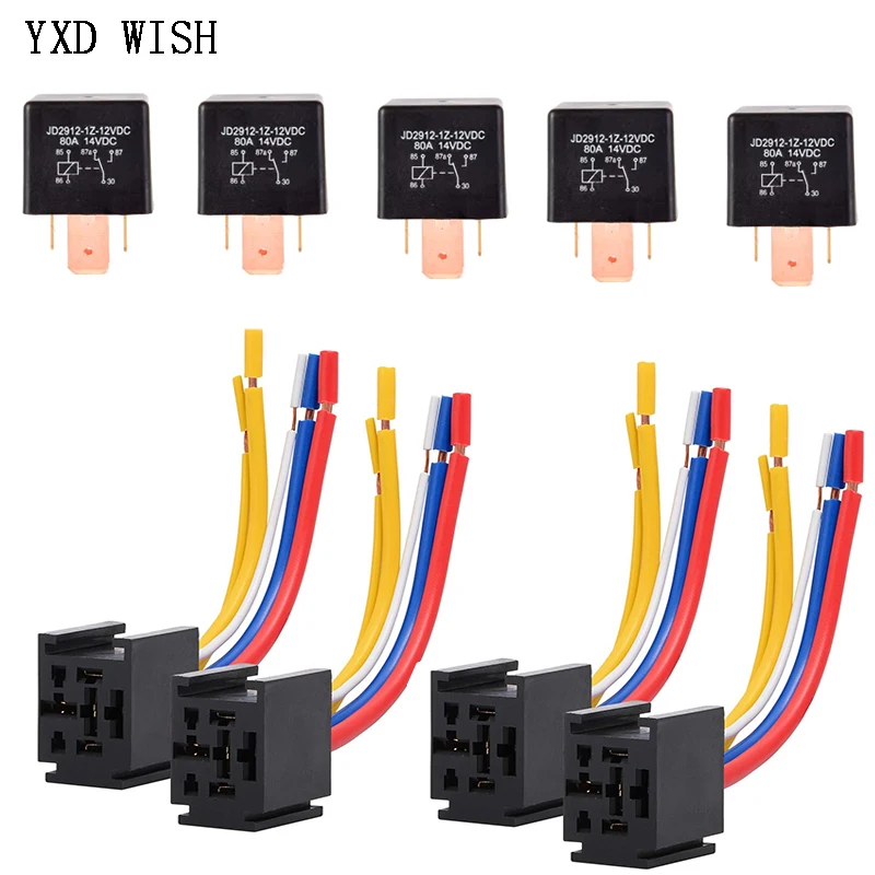 

5 шт. 80A 4-контактное/5-контактное водонепроницаемое автомобильное реле с проводной розеткой DC12V DC24V реле для реле кондиционера головного света