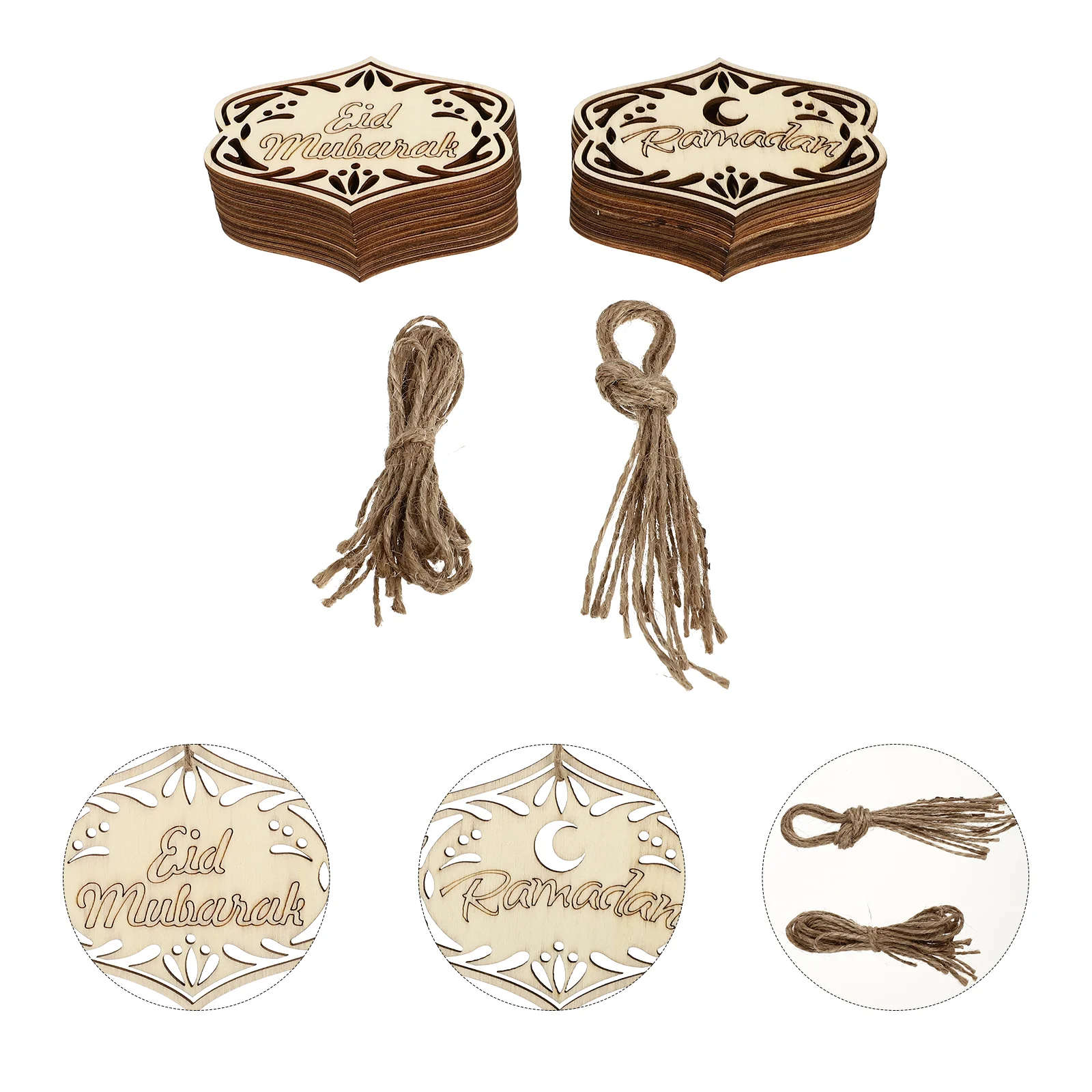 

Eid Mubarak Hanging Pendant Wood Ramadan Mubarak Ornament for Muslim Festival Office Home- 20PCS