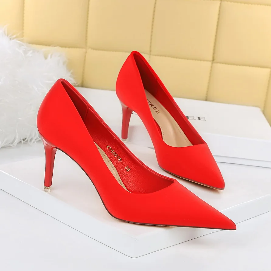 

Туфли BIGTREE Женская, искусственная кожа, высокий каблук, заостренный носок, низкий каблук, пикантные вечерние туфли-лодочки, 35-43, 2022