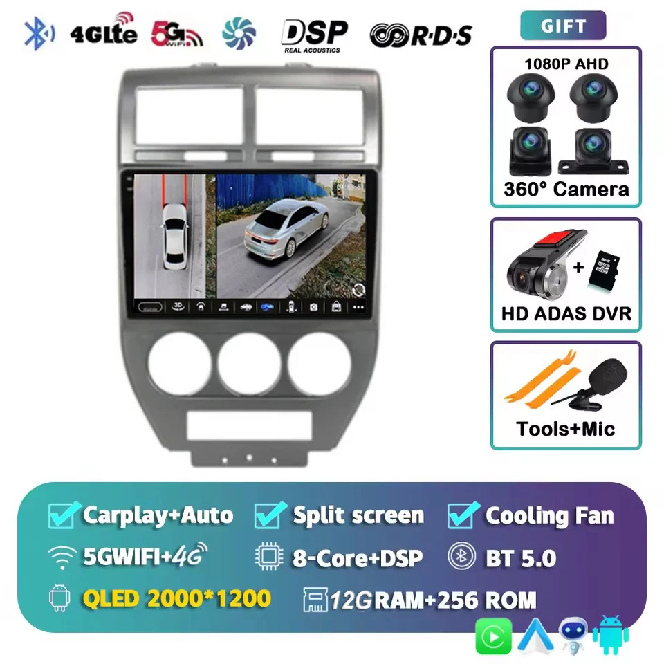 

Android 15 для Dodge Caliber Jeep Compass 1 MK Patriot 2006-2010 Автомобильный радиоприемник Мультимедийный плеер Навигация GPS Стерео 2 Din DVD