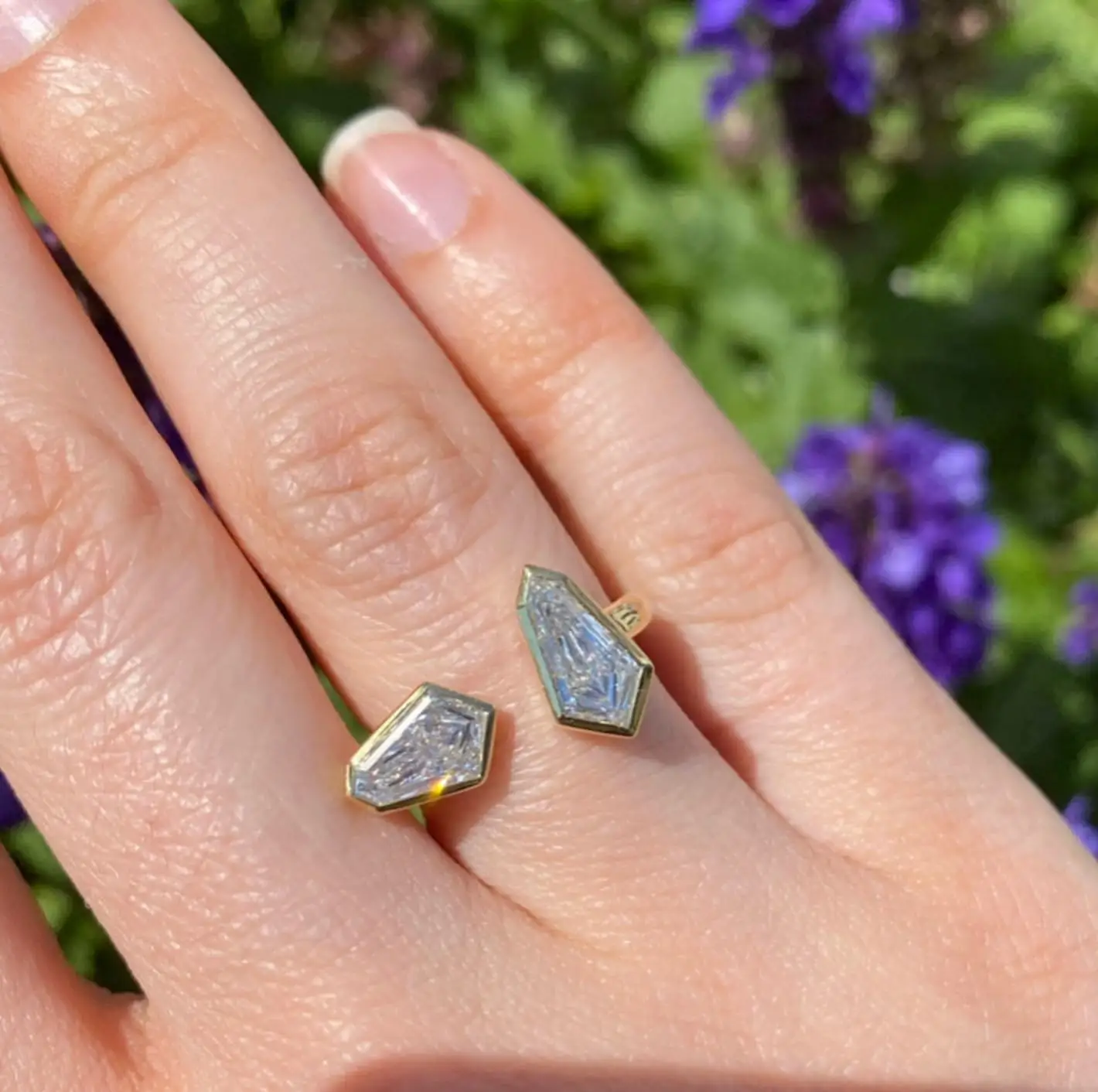 VOVGEMINI VVS Moissanite Open Ring 18k Gold 1.5carat Diamond-Shaped Kite Bezel Wrap Fine Jewelry For Women Anillos Mujer