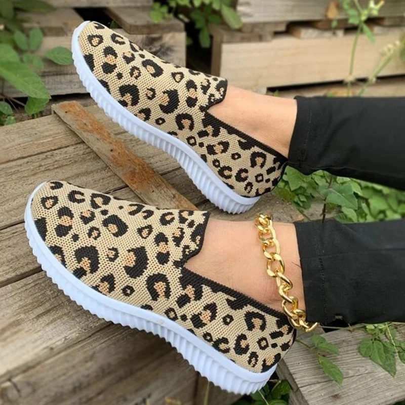 

Leopard Print Sneakers Women's Lightweight Sports Shoes Ladies Slip-on Color Stripes Platform Running Shoes zapatillas mujer