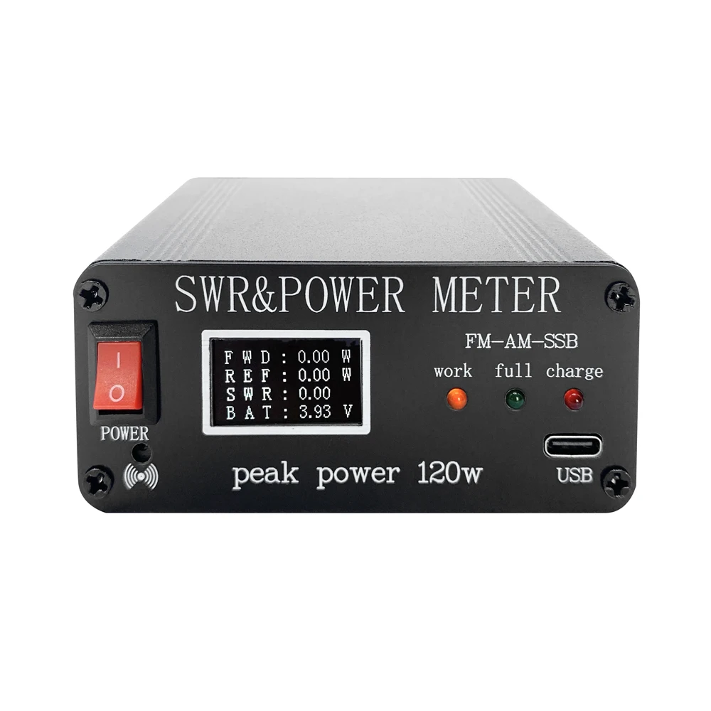 

1.8MHz-50MHz 0.5W-120W SWR HF Short Waves Standing Waves Meter Power Meter FM AM CW SSB Portable SWR with OLED Screen