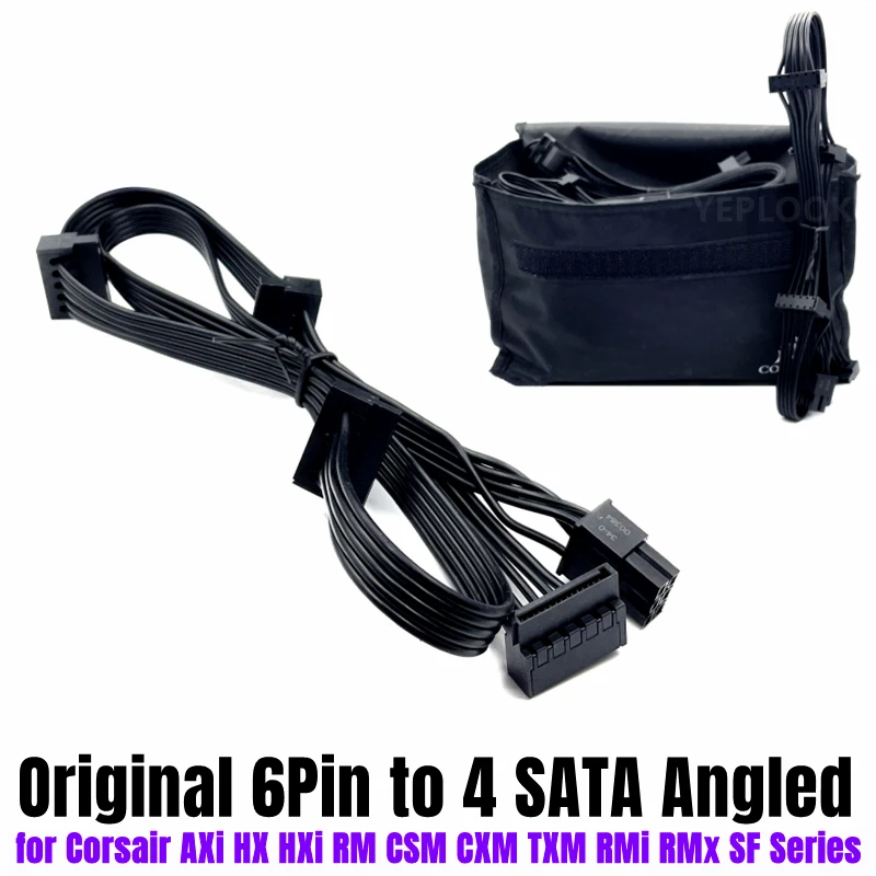 

Corsair Original 6Pin to 4x SATA Angled SSD HDD Power Cable for Corsair CX850M CX750M CX600M CX500M CX430M Modular Power Supply