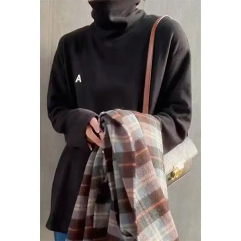 Женская бархатная длинная футболка с высоким воротником простые корейские