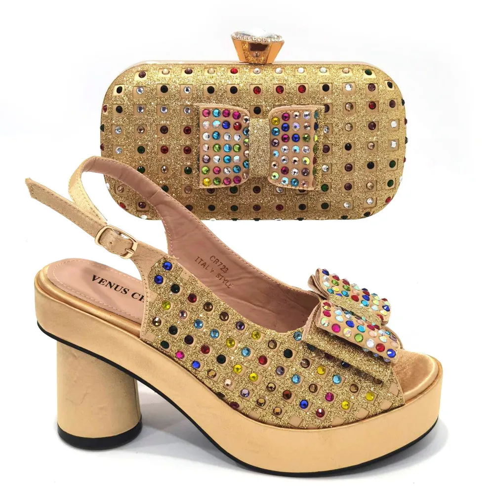 

Новейший итальянский дизайн, модный стиль, африканские женские свадебные туфли и сумки, наборы золотого цвета для королевской искусственной кожи