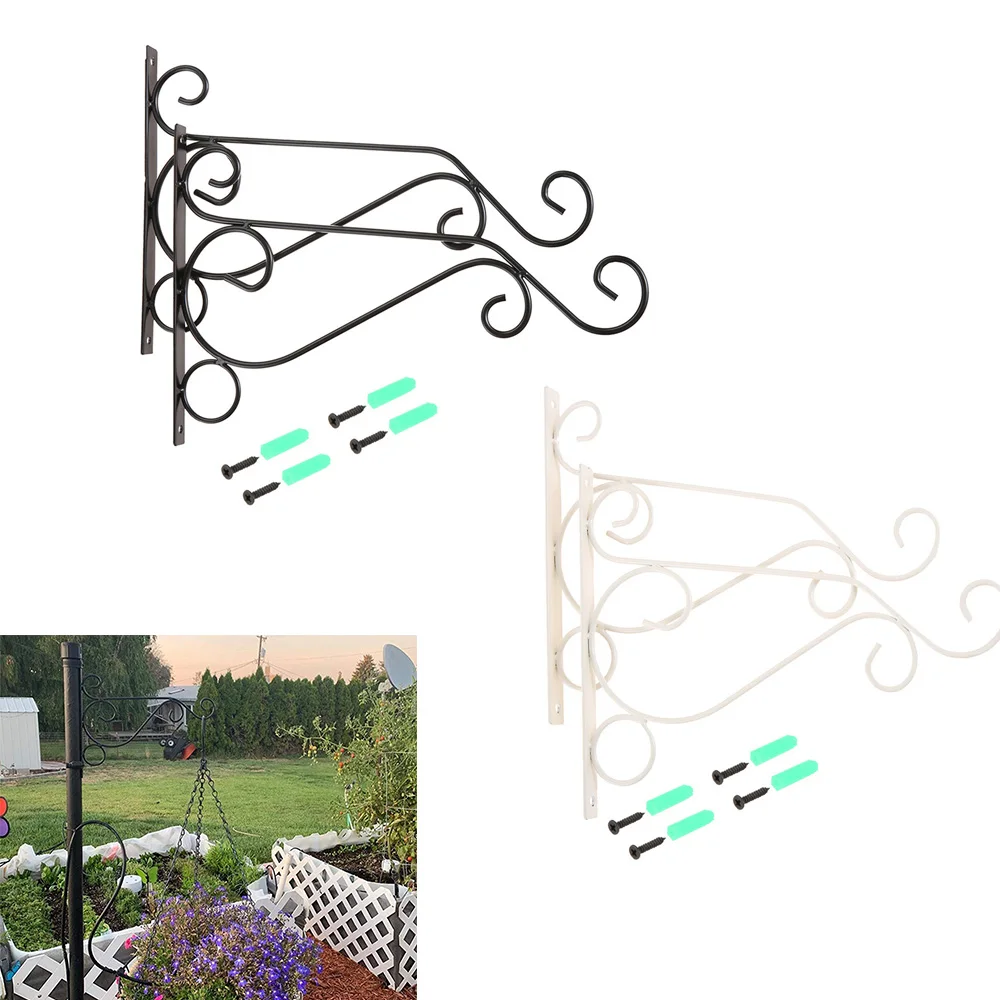 

Black White Iron Plant Hanging Hooks Wall Brackets Hangers for Planter Bird Feeder Lanterns Outdoor Decoration with Screws