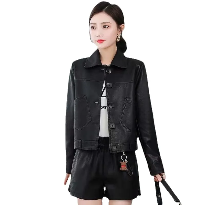 Leather Coat Women's 2022PU Leather Coat Korean Fashion Slim Fashion Short Motorcycle Suit Short Skinny Girl's Coats