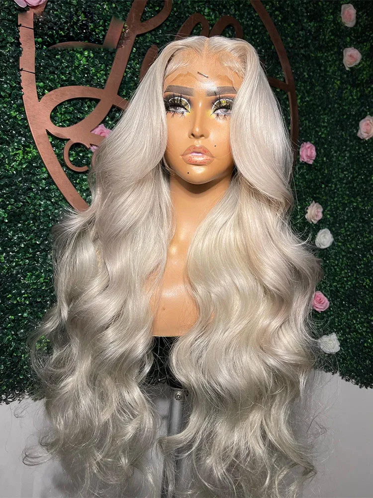 

Long Wavy Ash Platinum Blonde 13x6 Lace Front Human Hair Wig Body Wave Full Lace Wig Hd Transparent Baby Hair For Women Glueless