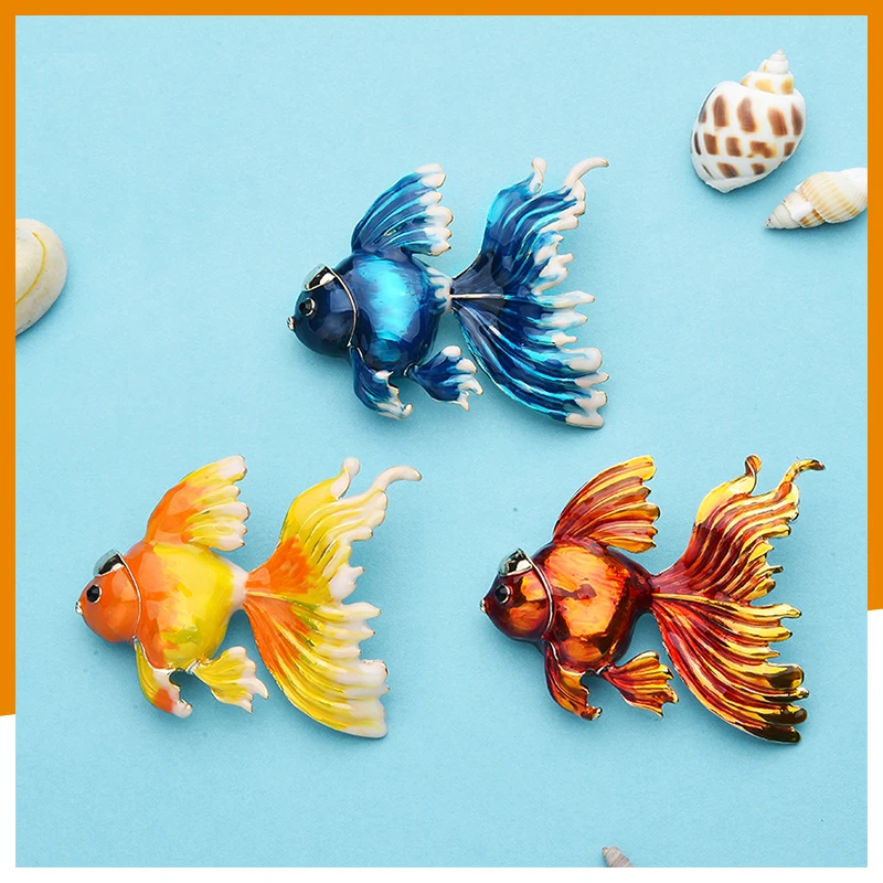 

Light Luxury Goldfish Brooch Women's Blue Red Orange Fish Enamel Banquet Brooch Party Gift