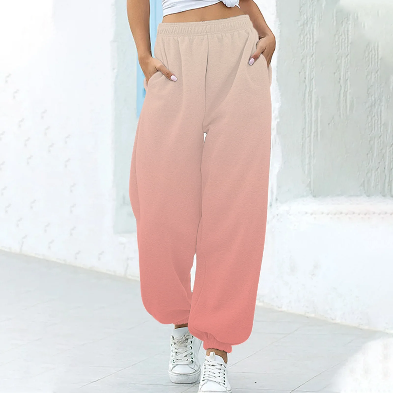 Summer elastic Haren pants oversized size casual pants Gradual print casual everyday women color breathable loose casual pants